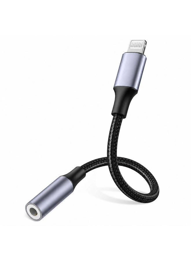 محول من منفذ Lightning إلى مقبس سماعة رأس 3.5 ملم لسماعات الأذن 3.5 ملم متوافق مع أجهزة iPhone 14 Pro Max و 13 و 12 و 11 و XR و XS و X و 8 و 7 و SE و iPad Pro/Mini وسماعات الرأس (رمادي) - Image 1