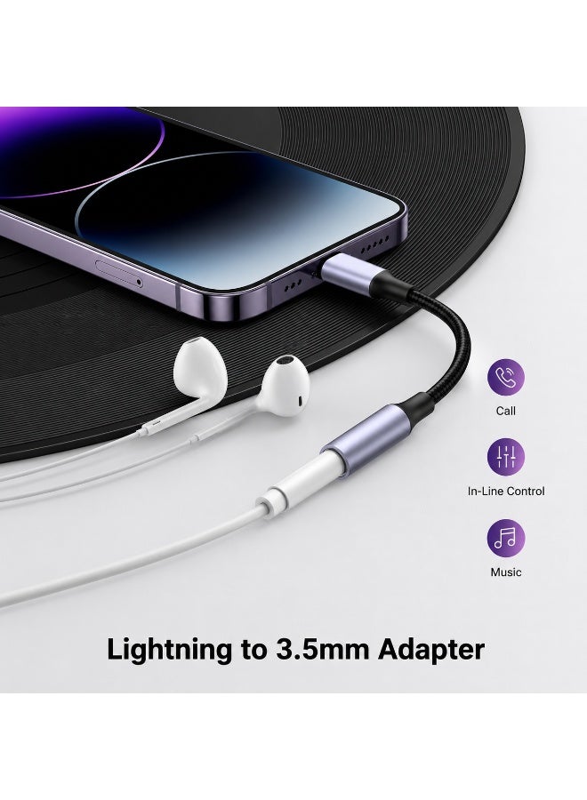 محول من منفذ Lightning إلى مقبس سماعة رأس 3.5 ملم لسماعات الأذن 3.5 ملم متوافق مع أجهزة iPhone 14 Pro Max و 13 و 12 و 11 و XR و XS و X و 8 و 7 و SE و iPad Pro/Mini وسماعات الرأس (رمادي) - Image 3