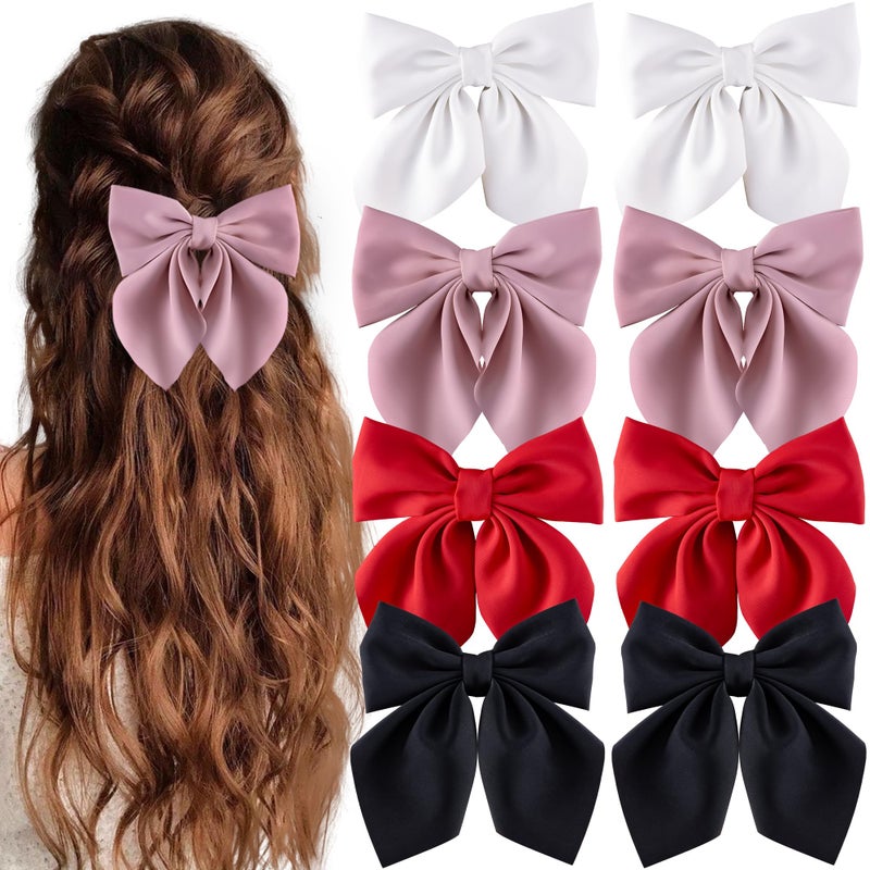hisial 8 Pcs Hair Bows for Women Short Tail Bow Hair Clips Small Alligator Barrettes Cute Accessories for Girls(Black/Pink/Red/White) - Image 1