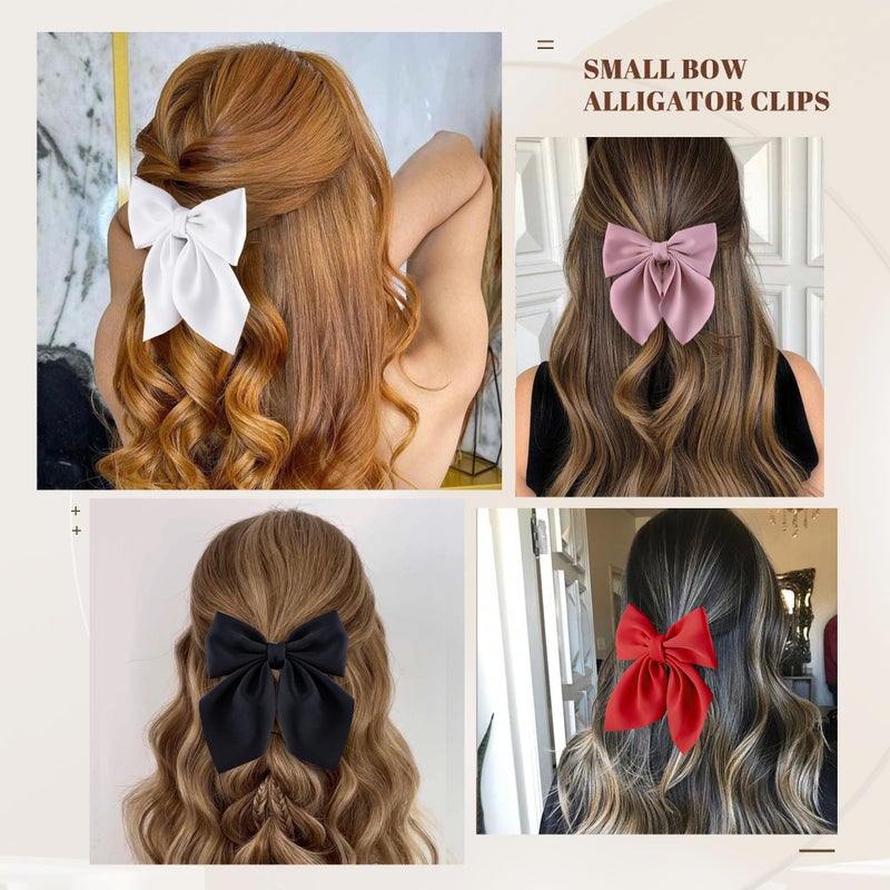 hisial 8 Pcs Hair Bows for Women Short Tail Bow Hair Clips Small Alligator Barrettes Cute Accessories for Girls(Black/Pink/Red/White) - Image 5