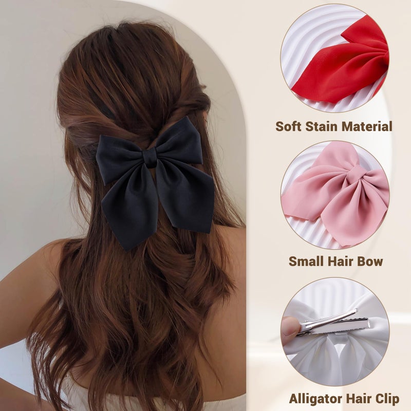 hisial 8 Pcs Hair Bows for Women Short Tail Bow Hair Clips Small Alligator Barrettes Cute Accessories for Girls(Black/Pink/Red/White) - Image 3