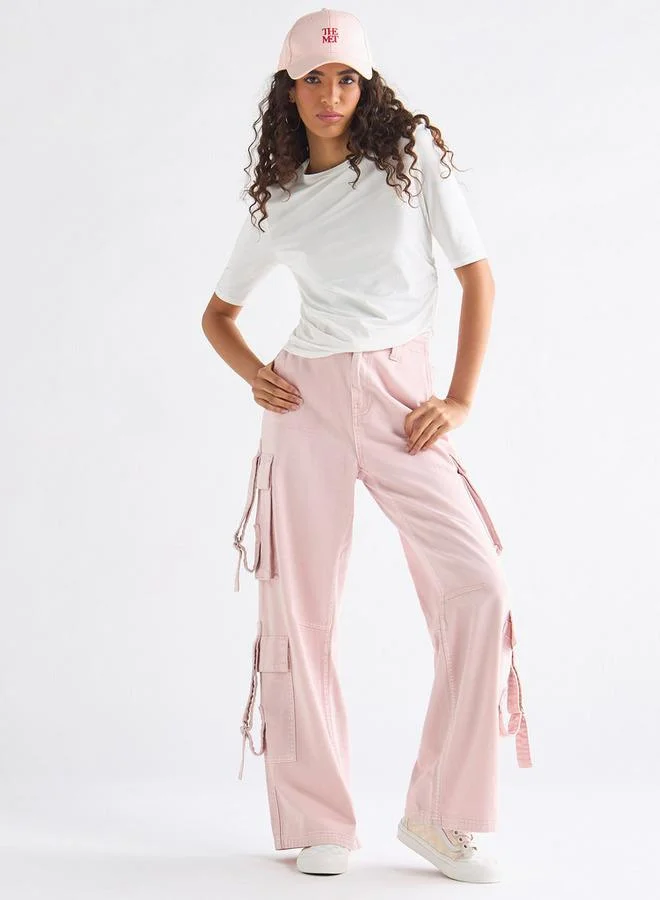 Splash FAV Ruched Detail Crew Neck Top with Short Sleeves