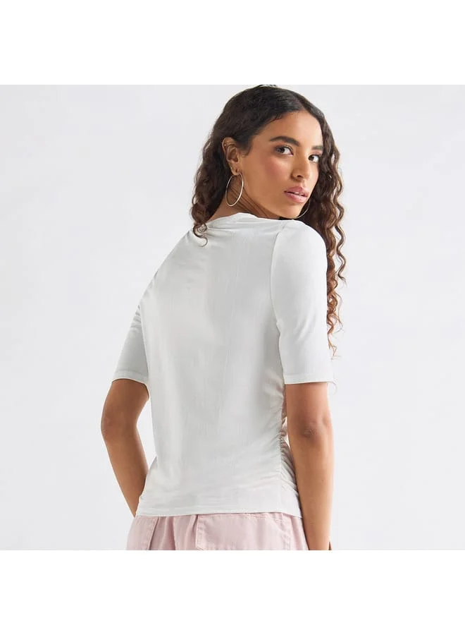 Splash FAV Ruched Detail Crew Neck Top with Short Sleeves