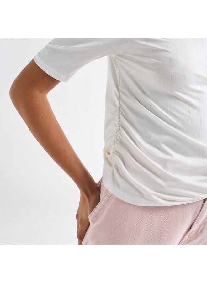 FAV Ruched Detail Crew Neck Top with Short Sleeves  - Image 4