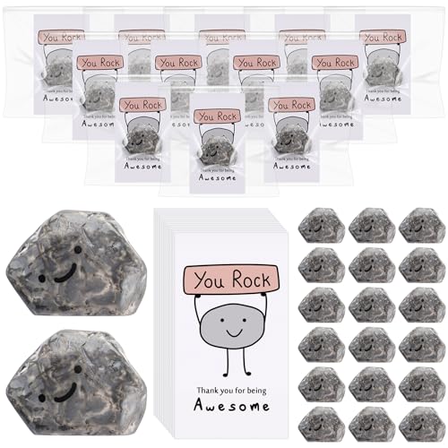 Huwena 30 Sets Inspirational You Rock Employee Appreciation Gifts Smile Resin Stone with Thank You for Being Awesome Rock Card Bulk for Team Teachers Staff Coworkers Adults Party Favor - Image 1