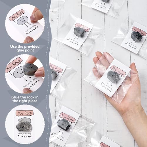 Huwena 30 Sets Inspirational You Rock Employee Appreciation Gifts Smile Resin Stone with Thank You for Being Awesome Rock Card Bulk for Team Teachers Staff Coworkers Adults Party Favor - Image 3