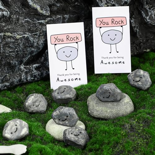 Huwena 30 Sets Inspirational You Rock Employee Appreciation Gifts Smile Resin Stone with Thank You for Being Awesome Rock Card Bulk for Team Teachers Staff Coworkers Adults Party Favor - Image 4