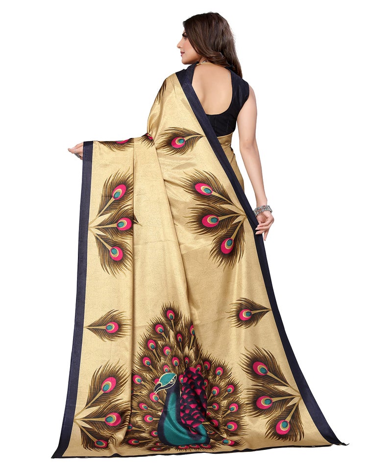 Yashika Women's Plain Printed Art Silk Saree (Golden PEACOCK01 - Image 4