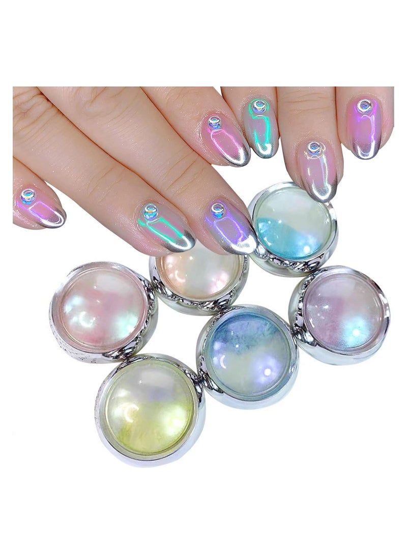 Aurora Chrome Nail Powder Set - 6 Pack Iridescent Glitter for Gel Polish, Mirror Effect Pigment, Nail Art Decoration Supplies for Women’s Manicure and Nail Design. - Image 1
