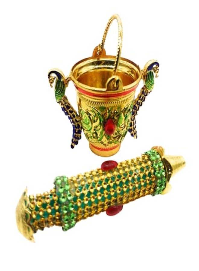 Sau Rang India Balti Pichkari Laddu Gopal, Holi Puja Gift for Laddu Gopal - Peacock Design Balti Pichkari Set | Kanhaji Puja Accessory, Holi Decoration | Holi Gift, Thakur Ji/Bal Gopal Shringar - Image 4