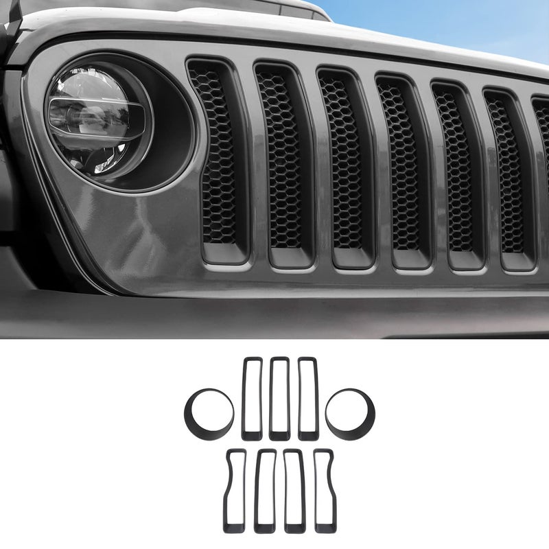 Grille Inserts Headlight Cover for 20182022 Jeep JL Sport Sport S ONLY Matte Black