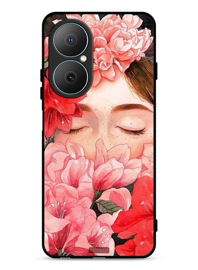 Tolwak Huawei Nova Y73 Protective Case Cover Girl Face Hide In Flowers Art