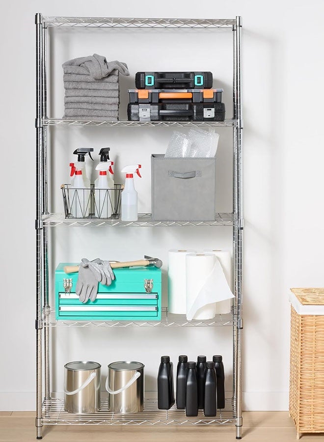 JCB CHIC رفوف تخزين من 5 طوابق، أرفف مخزن من الصلب الثقيل، رفوف سلكية قابلة للتعديل، مناسبة للمرآب والمطبخ والحمام والمكتب - Image 1