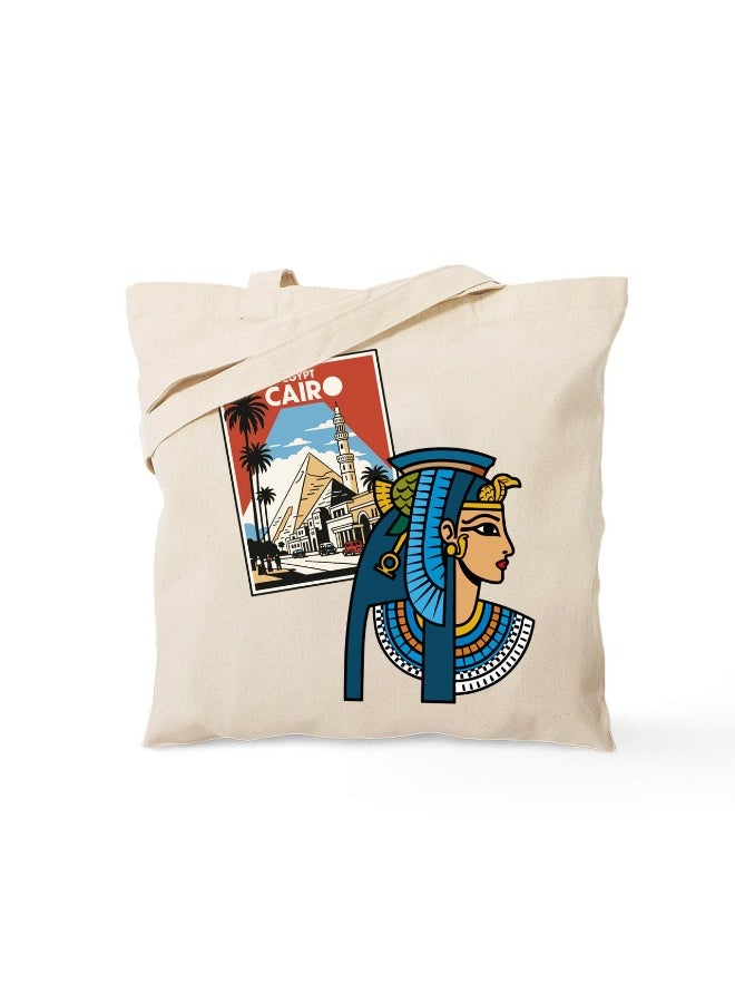 We Print, Your Gift Cleopatra Egyptian Canvas Tote Bag with “Cairo Egypt” Poster Design | 40×40 cm | Premium Off-White Heavy Canvas - Image 1