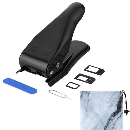 Cosmos Universal Sim Card Cutter, 2 in 1 Standard SIM/Micro SIM Card Cutter with Adapters and Eject Pin for Smartphone, Cell Phone, Mobile Phone, with 1 Pc Marble Pattern Storage Bag - Image 1