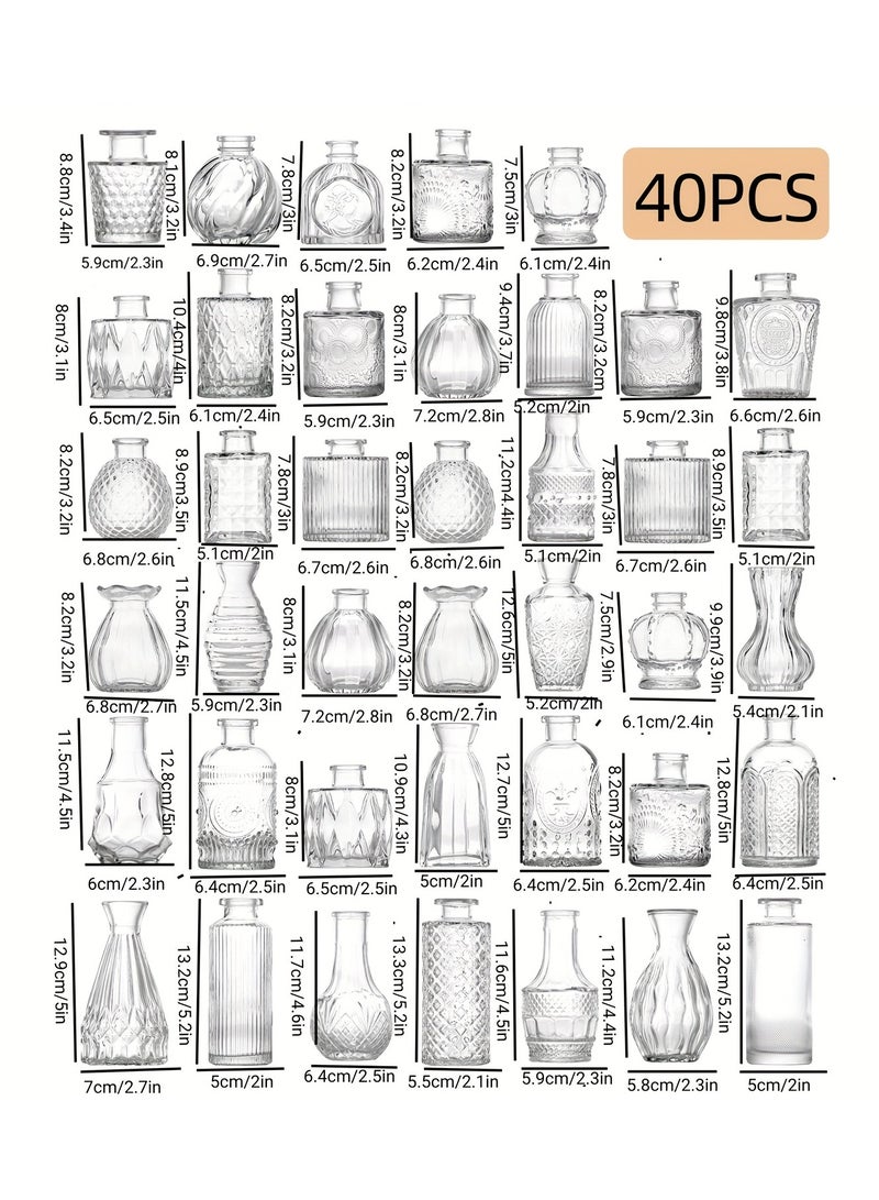 فوك مجموعة 40 إناء زهور زجاجي شفاف - مزهريات صغيرة لديكور المنزل، حفلات الزفاف والأعياد - Image 2
