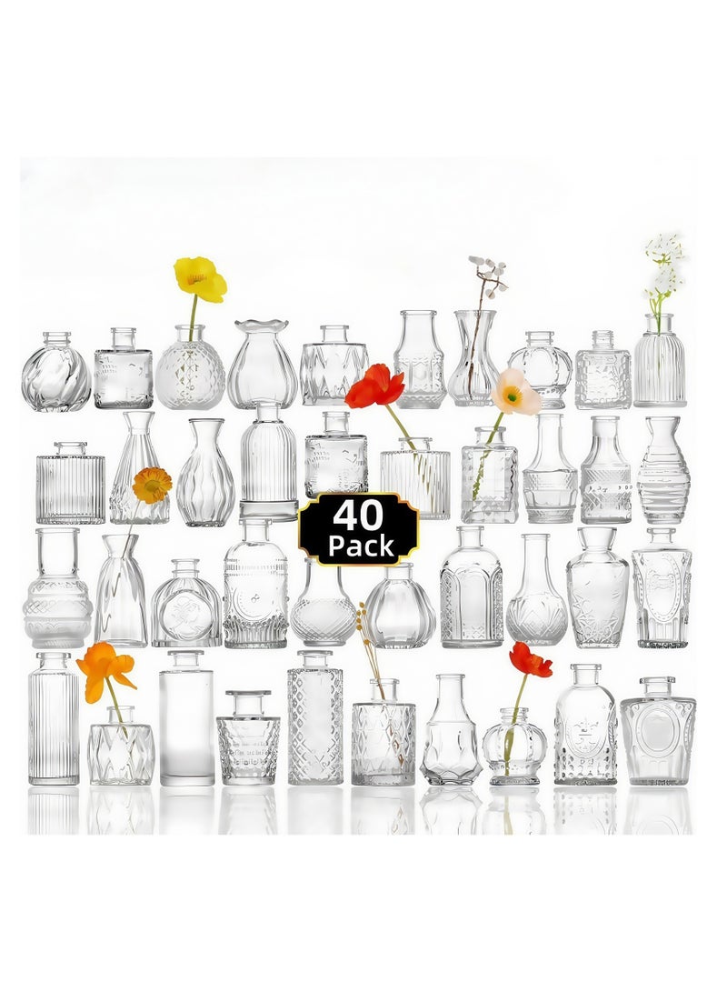 فوك مجموعة 40 إناء زهور زجاجي شفاف - مزهريات صغيرة لديكور المنزل، حفلات الزفاف والأعياد - Image 1