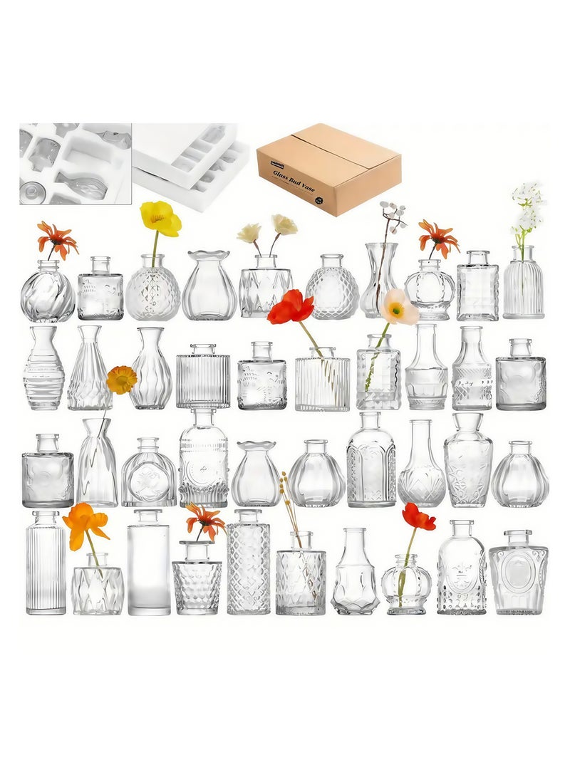 فوك مجموعة 40 إناء زهور زجاجي شفاف - مزهريات صغيرة لديكور المنزل، حفلات الزفاف والأعياد - Image 3