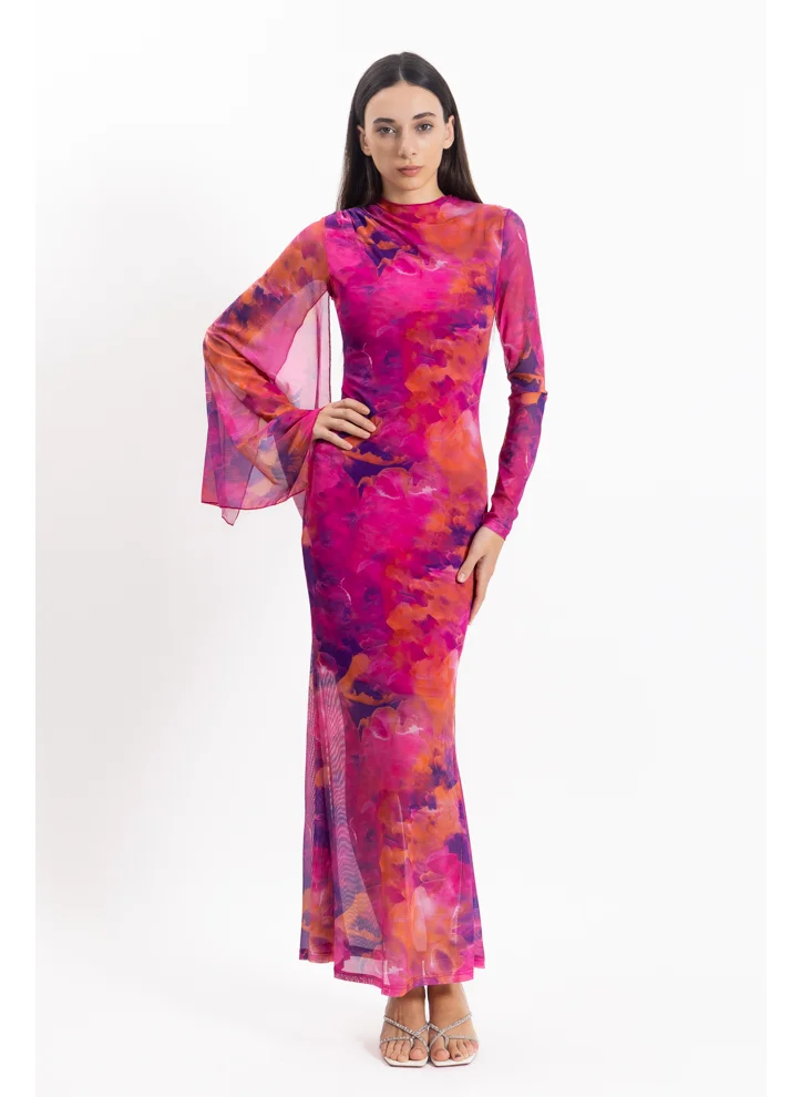SHAPES ABSTRACT PRINT MIDI DRESS