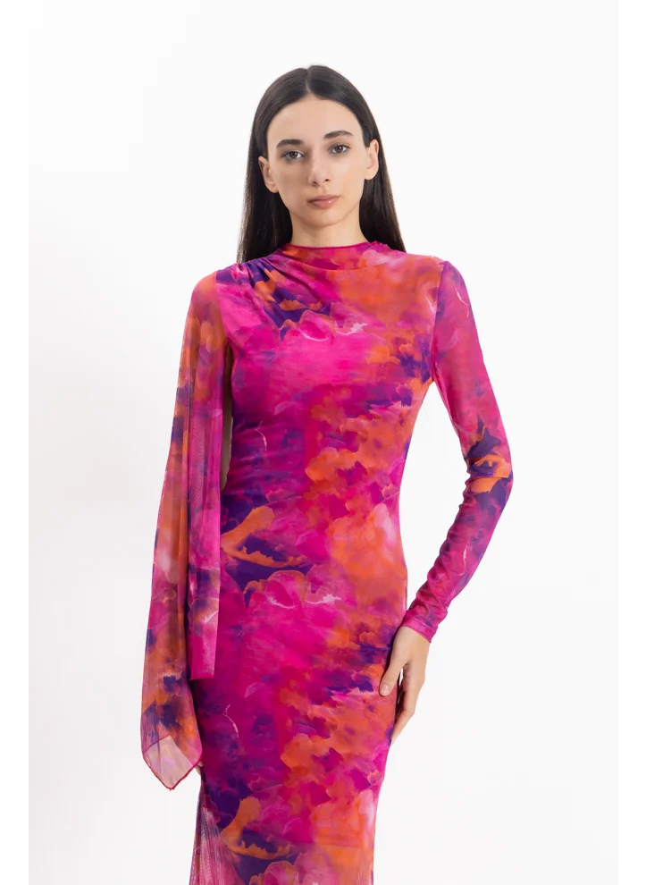 SHAPES ABSTRACT PRINT MIDI DRESS