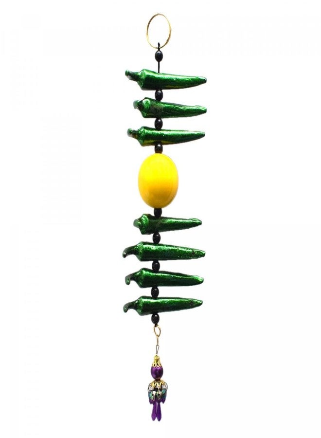 Tarang Arts Nimbu Mirchi Metallic Wall Hanging Nazar Battu, Evil Eye Talisman Protector Hanging, Good Luck Charm, Protection from Negativity for Homes, Door, Vehicles & Offices (10x3 Inch, Green) - Image 1