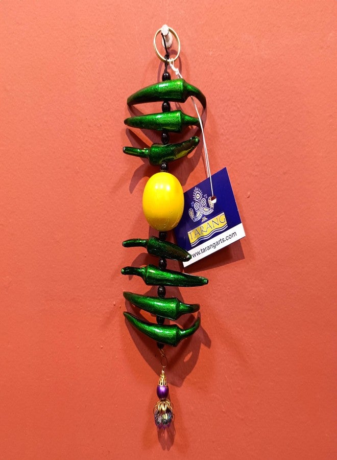 Tarang Arts Nimbu Mirchi Metallic Wall Hanging Nazar Battu, Evil Eye Talisman Protector Hanging, Good Luck Charm, Protection from Negativity for Homes, Door, Vehicles & Offices (10x3 Inch, Green) - Image 3