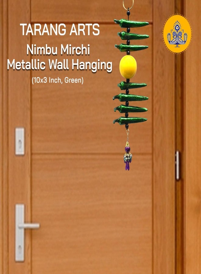 Tarang Arts Nimbu Mirchi Metallic Wall Hanging Nazar Battu, Evil Eye Talisman Protector Hanging, Good Luck Charm, Protection from Negativity for Homes, Door, Vehicles & Offices (10x3 Inch, Green) - Image 2