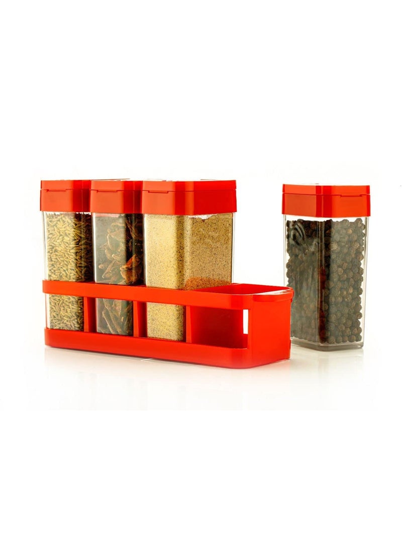 PUTHAK PUTHAK Multipurpose 4 pcs Spice Rack Masala BoxMasala Condiment SetKitchen containers setSpice Rack setKitchen Accessories Items For Storage Organizer 4 Piece Spice Set With Tray Plastic  - Image 1