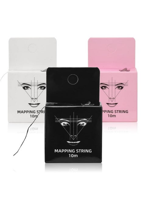 Eyebrow Mapping String 3 Pack Preinked 10M(32Ft) Microblading String For Brow Marking 3 Colors Black White Pink Measuring String For Eyebrow Makeup