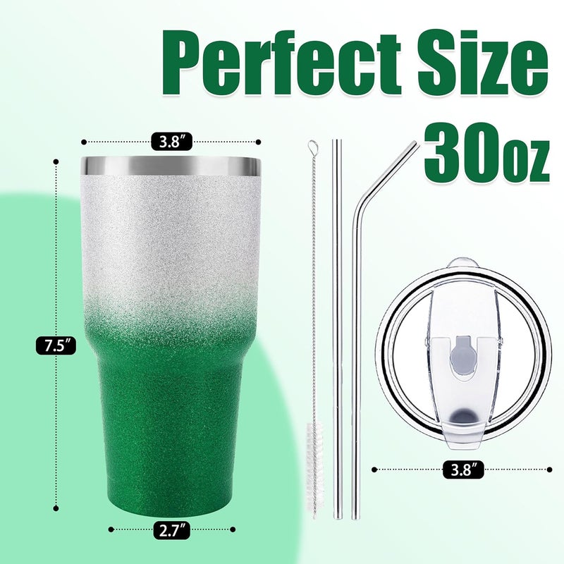 DS 30 oz Tumbler Christmas Green Glitter Gradient Cup Stainless Steel Double Wall Vacuum Insulated Mug with Straw and Lid, Cleaning Brush for Cold and Hot Beverages - Image 1