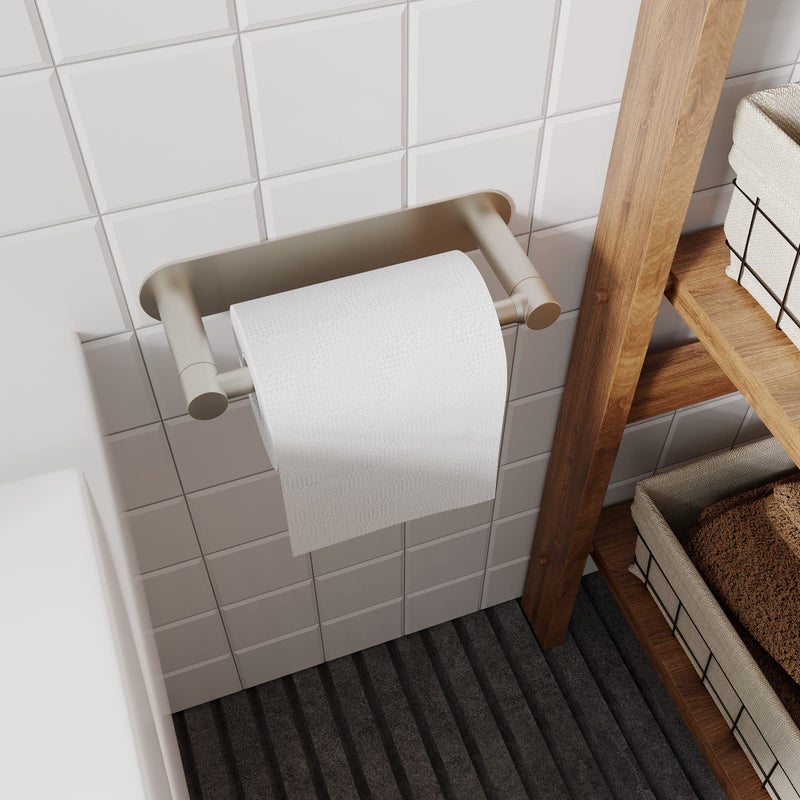 WZRUA Adhesive Toilet Paper Holder Brushed Nickel Bathroom Double Post Pivoting Toilet Tissue Holder Roll Holder Stick On No Drilling Stainless Steel and Zinc Alloy - Image 2