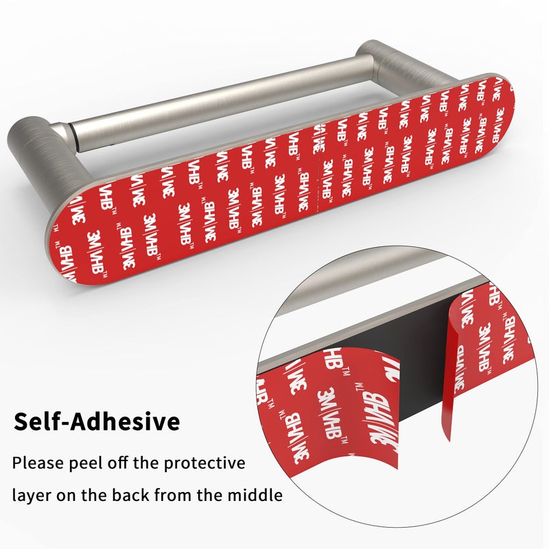 WZRUA Adhesive Toilet Paper Holder Brushed Nickel Bathroom Double Post Pivoting Toilet Tissue Holder Roll Holder Stick On No Drilling Stainless Steel and Zinc Alloy - Image 3