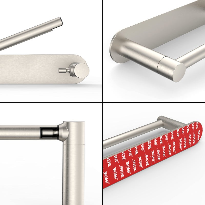 WZRUA Adhesive Toilet Paper Holder Brushed Nickel Bathroom Double Post Pivoting Toilet Tissue Holder Roll Holder Stick On No Drilling Stainless Steel and Zinc Alloy - Image 4
