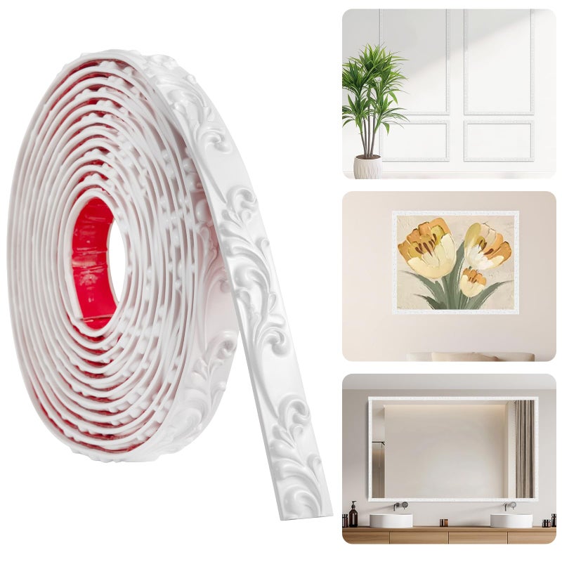164FT x 102 White Peel and Stick Crown Molding Trim Flexible Decorative Mirror Frame Border SelfAdhesive Molding for Bathroom Doors Mirrors