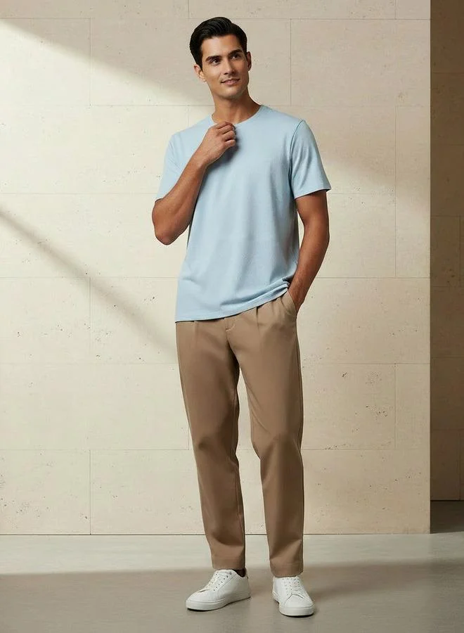 ايكونيك Iconic Men Slim Fit Crew Neck Short Sleeves Popcorn Textured T-shirt