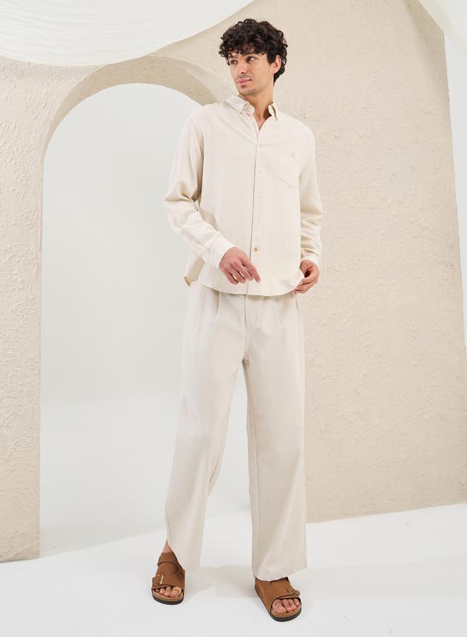 Styli Regular Fit Linen Blend Shirt with Contrast Stitch Detail - Image 2