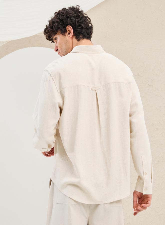 Styli Regular Fit Linen Blend Shirt with Contrast Stitch Detail - Image 4