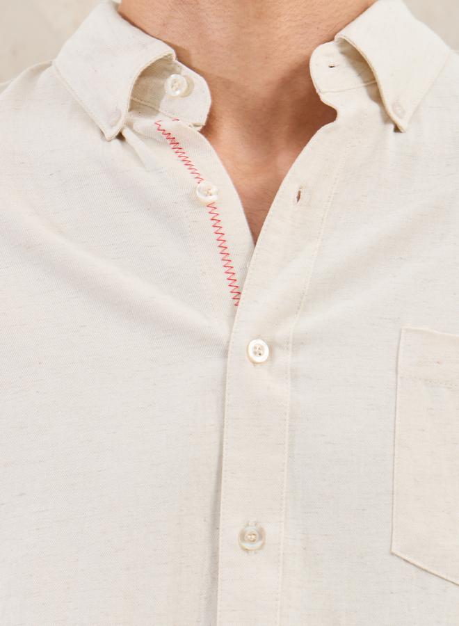 Styli Regular Fit Linen Blend Shirt with Contrast Stitch Detail - Image 3