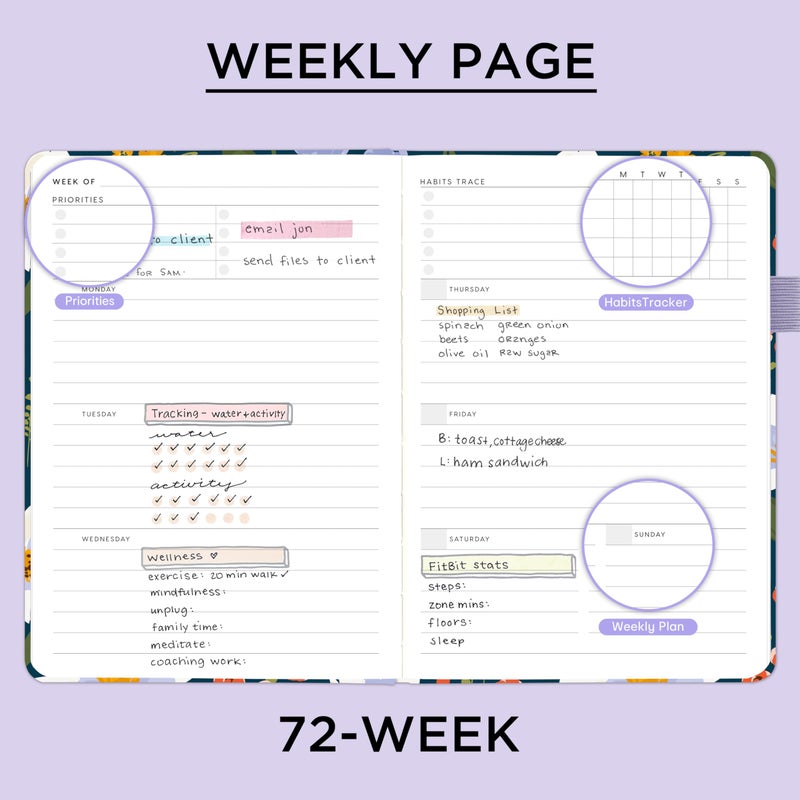 &And Per Se And Per Se Undated Planner â€“ A5 Weekly & Monthly Goal Planner for 72 Weeks (1.5 Years) â€“ Hardcover with Monthly Tab Stickers, Back Pocket & Habit Tracking (Garden Flowers) - Image 3