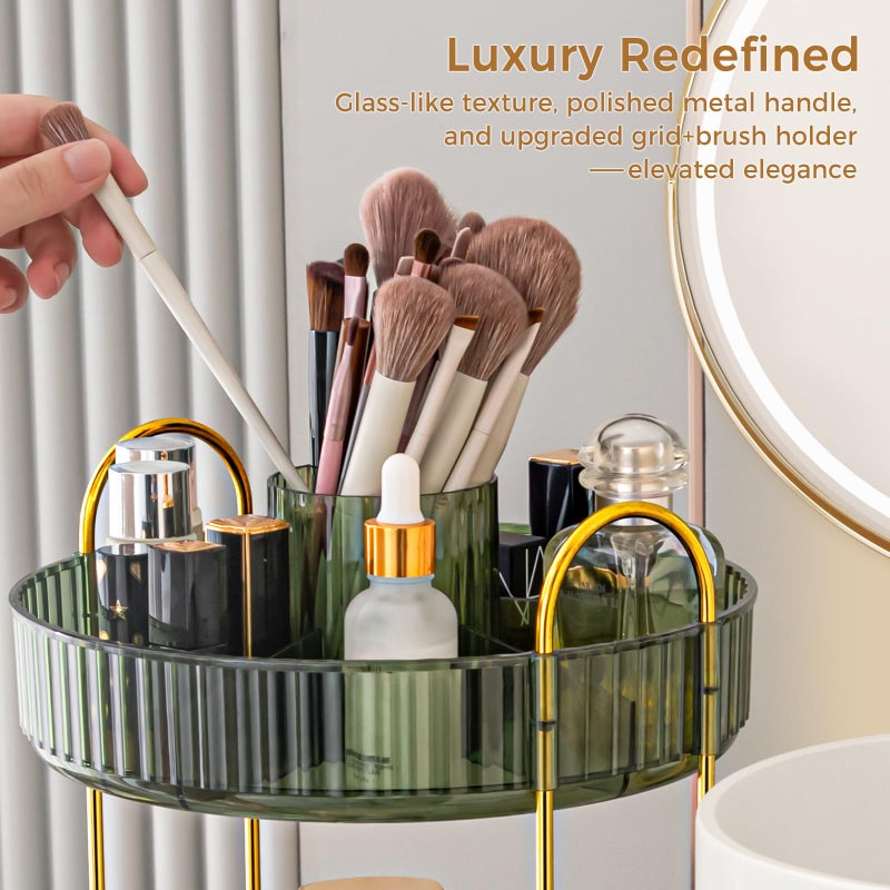 BEFSOP 360Â° Rotating Makeup Organizer, Upgraded 2 Tier Skincare Perfume Organizers for Women, Bathroom Organizer Countertop, Clear Cosmetic Dresser Organizer with Makeup Brush Holder, Sink&Counter (Green) - Image 4