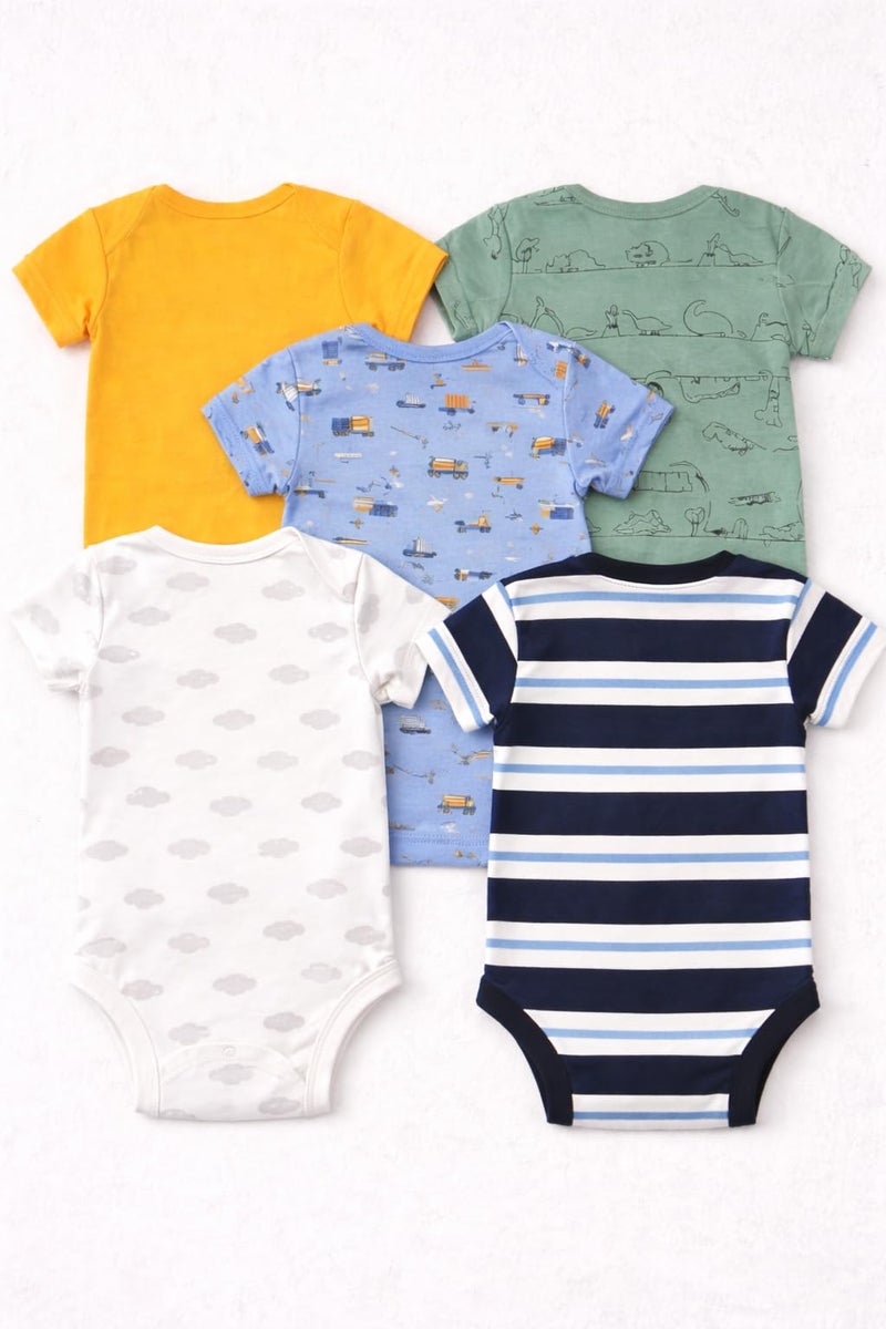 TuddyBuddy 100% Cotton Multi Color Romper/Bodysuit for Baby Boy & Baby Girl - Pack of 5 Bodysuits (Pack of 5 - Blues & Greys - Half Sleeves, 9-12 Months) - Image 3