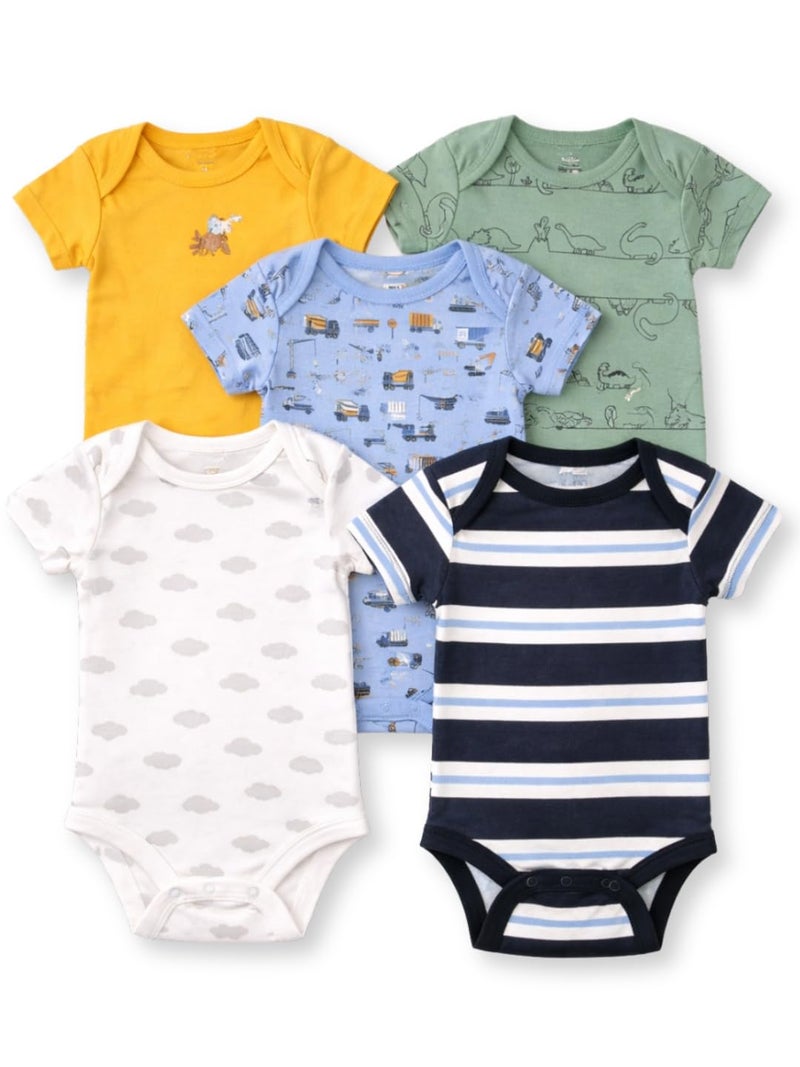 TuddyBuddy 100% Cotton Multi Color Romper/Bodysuit for Baby Boy & Baby Girl - Pack of 5 Bodysuits (Pack of 5 - Blues & Greys - Half Sleeves, 9-12 Months) - Image 1