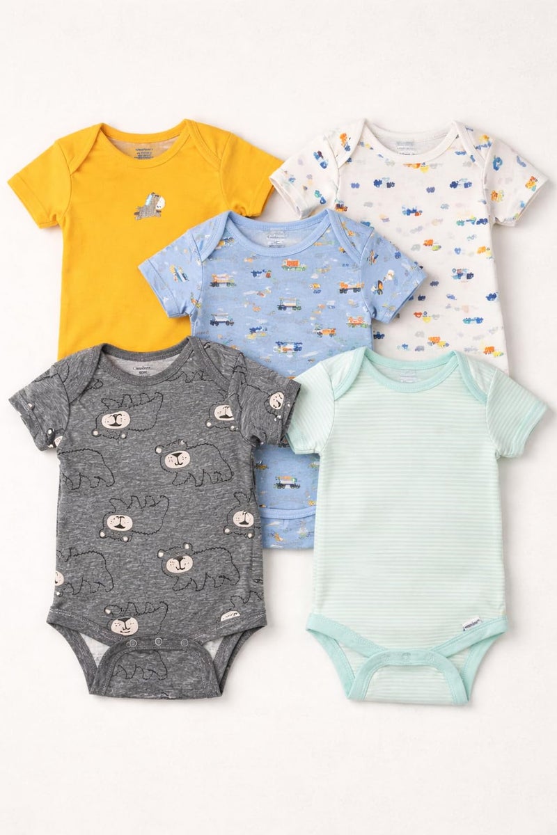 TuddyBuddy 100% Cotton Multi Color Romper/Bodysuit for Baby Boy & Baby Girl - Pack of 5 Bodysuits (Pack of 5 - Blues & Greys - Half Sleeves, 9-12 Months) - Image 4