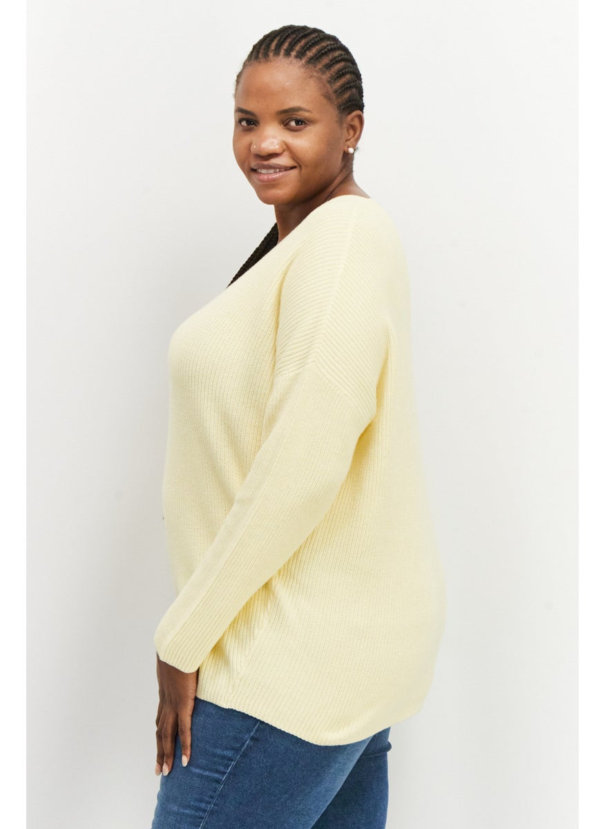 GERRY WEBER Women V Neck Long Sleeve Knitted Sweaters, Yellow  - Image 2