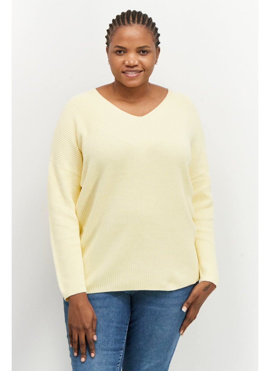 GERRY WEBER Women V Neck Long Sleeve Knitted Sweaters, Yellow  - Image 1