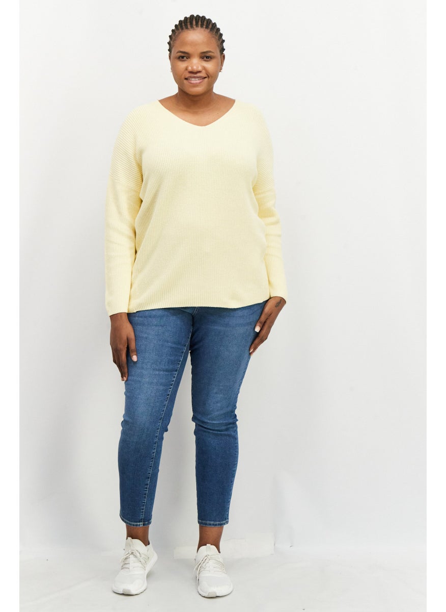 GERRY WEBER Women V Neck Long Sleeve Knitted Sweaters, Yellow  - Image 3
