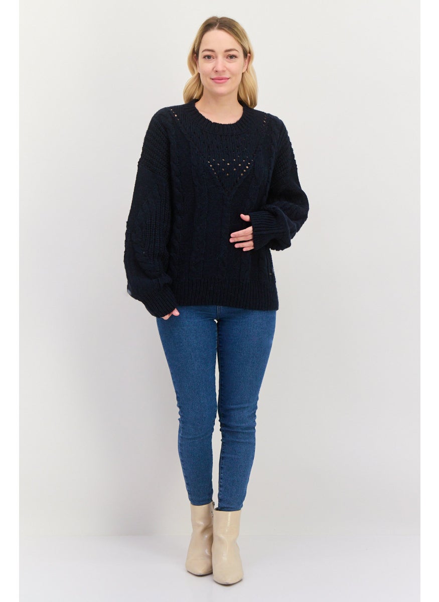 Pepe Jeans Women Crew Neck Textured Sweater, Navy  - Image 3