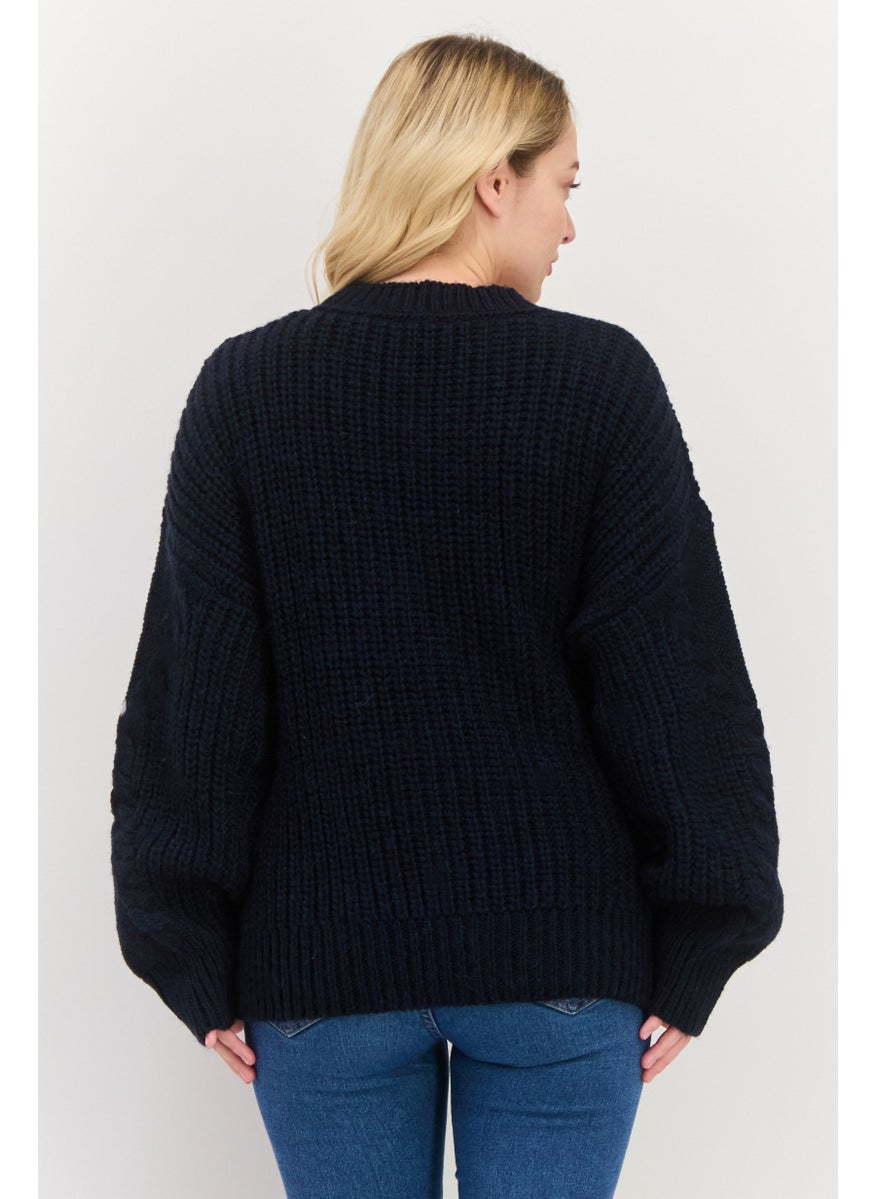 Pepe Jeans Women Crew Neck Textured Sweater, Navy  - Image 4