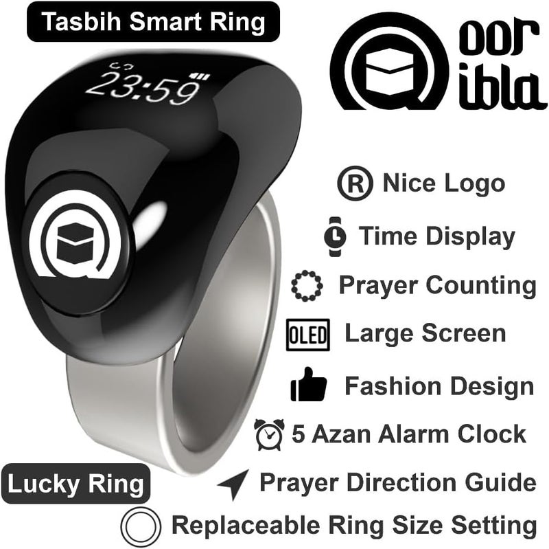 TBSoon Noor Qibla Fashion Tasbih Smart Ring, Tasbeeh Counters, Prayer Direction Indicator Guide,5 Azan Alarm Clock,Forgiveness,Electronic Rosary,Eid al-Fitr Eid al-Adha Ramadan men women Gift TiColor 18-20mm - Image 4