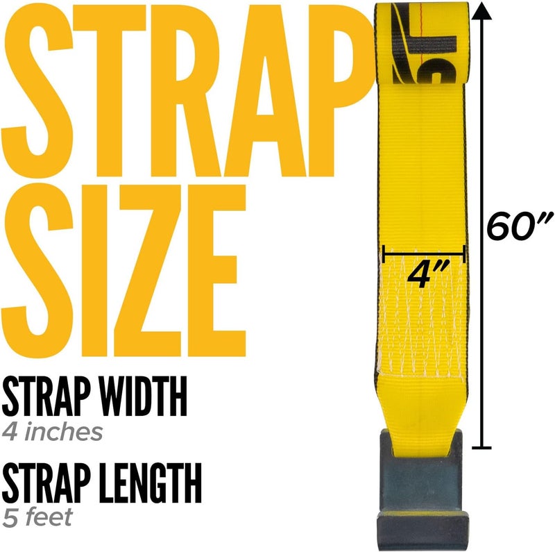 US Cargo Control 4 Inch x 5 Foot Roll Off Container Winch Strap with Large Flat Hook - Image 2